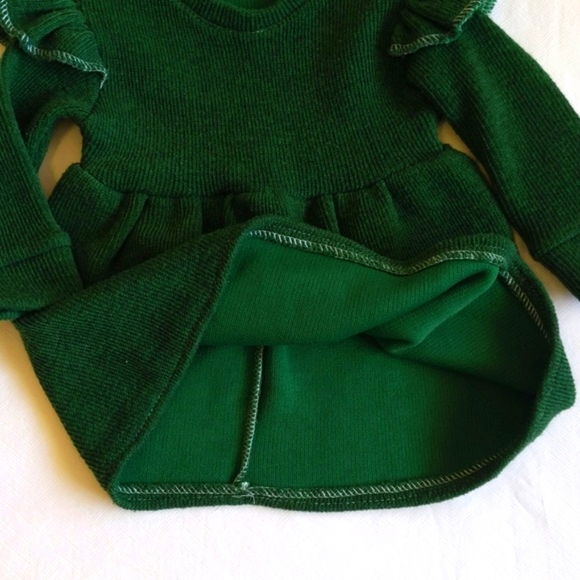 handmade green plush ribbed knit ruffle sweater dress 12-18 months baby girls - Picture 4 of 8